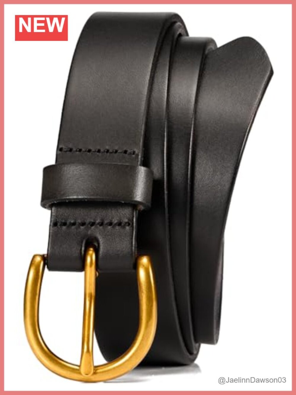 Womens Full Grain Leather Belt Italian Cowhide Gold Buckle 1.1"
